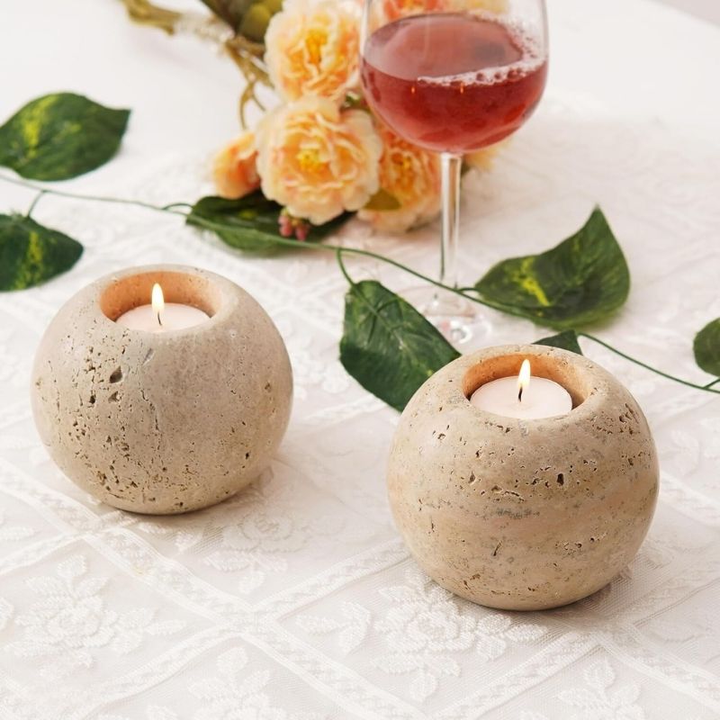 Marble Tealight Candle Holder - Set of 2 (Travertine)