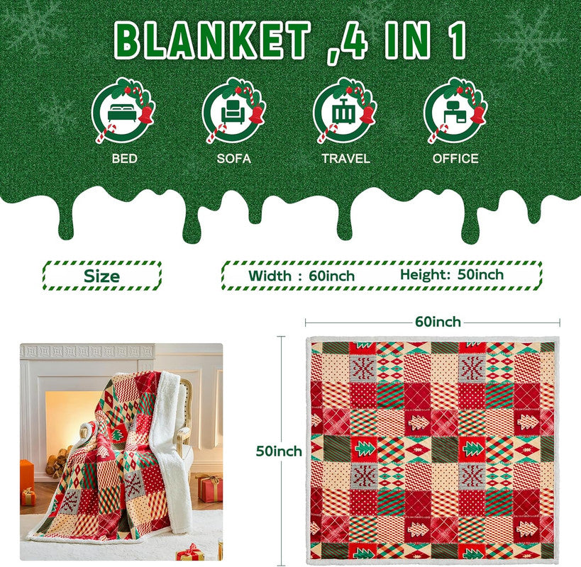 Christmas Throw Blanket, Christmas Decorations Gifts For Women, Sherpa Flannel Fleece...