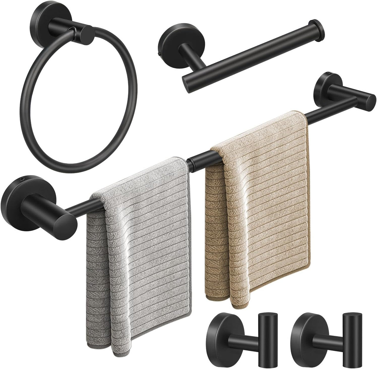 5pcs Matte Black Bathroom Hardware Set, Including 1pcs 24in Retractable Hand Single Towel...