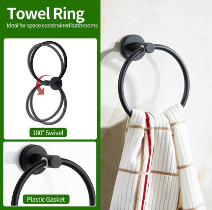 5pcs Matte Black Bathroom Hardware Set, Including 1pcs 24in Retractable Hand Single Towel...