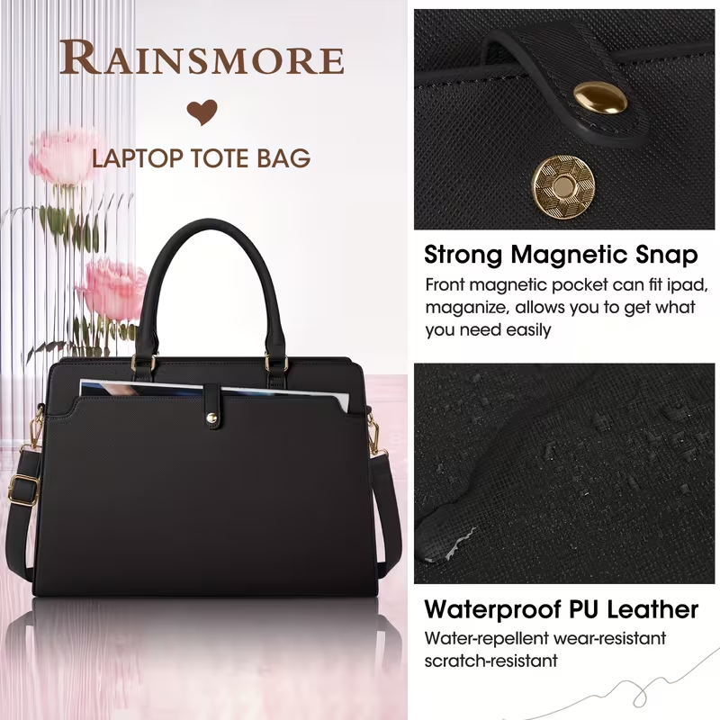 15.6-Inch Laptop Tote Bag For Women, Large Capacity Faux Leather Work Tote, Waterproof...
