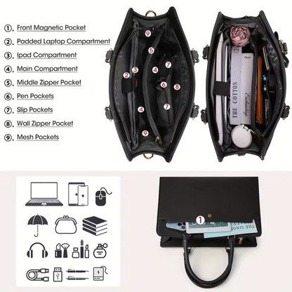 15.6-Inch Laptop Tote Bag For Women, Large Capacity Faux Leather Work Tote, Waterproof...