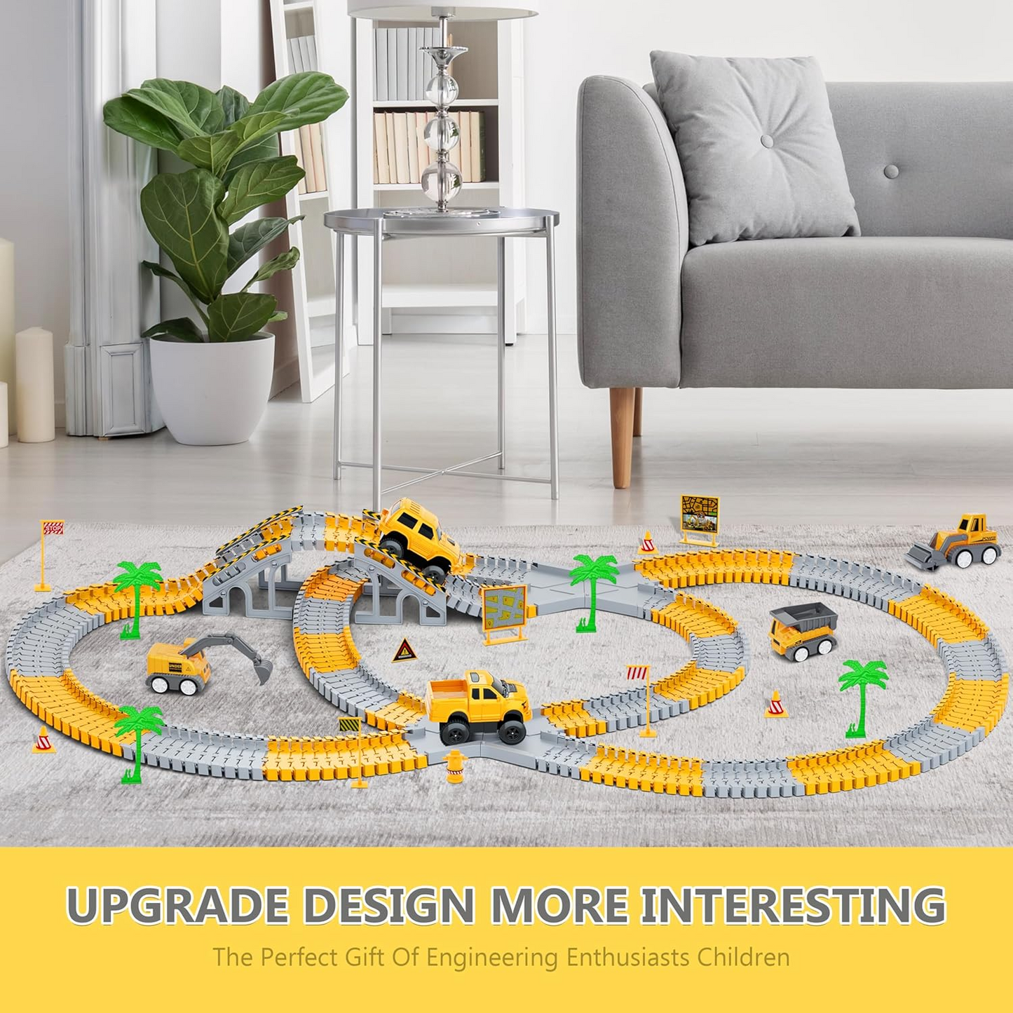343 Track-Building Sets, Track-Course - STEM Learning Toys, Construction Vehicles (Concrete...