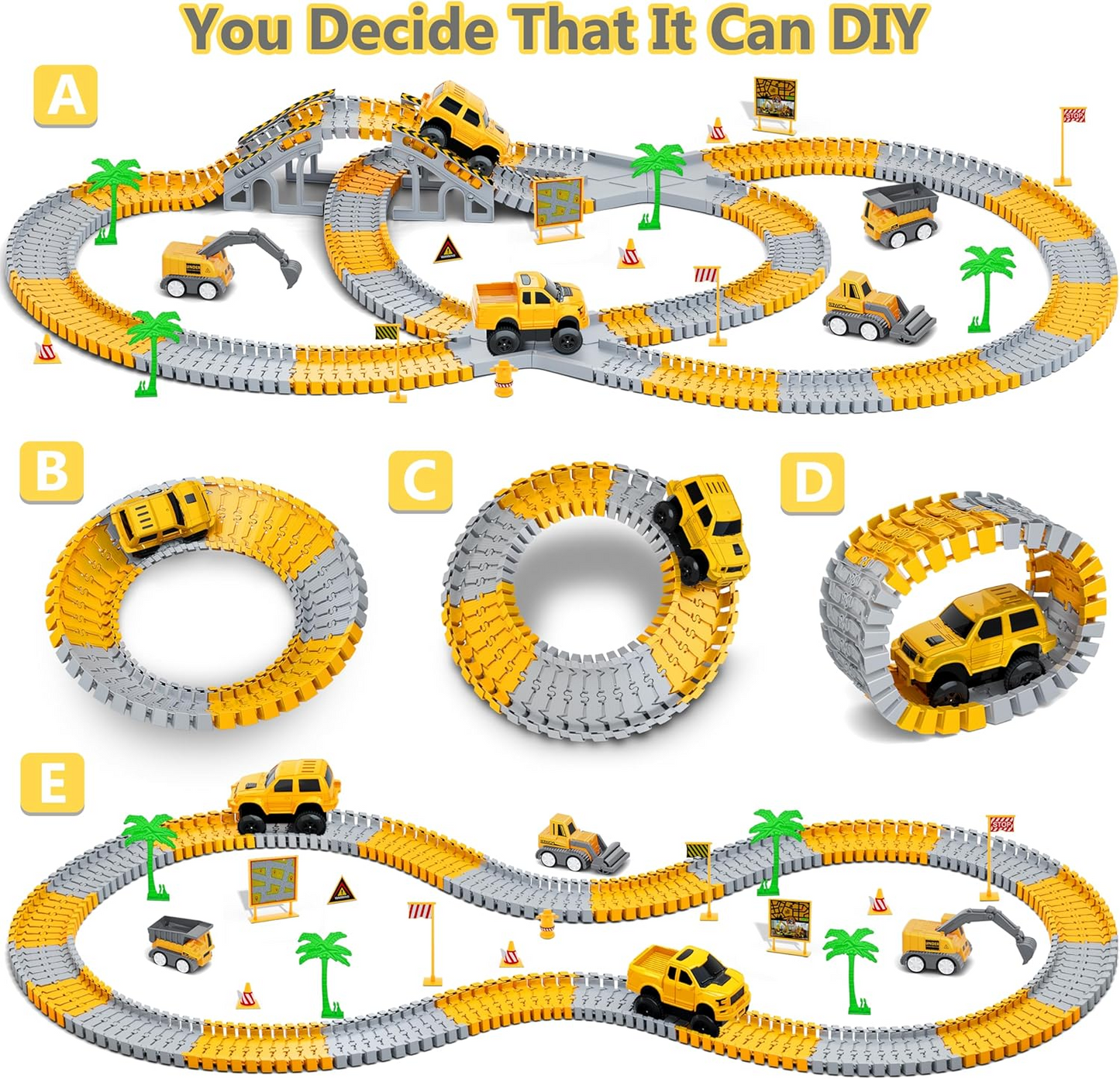 343 Track-Building Sets, Track-Course - STEM Learning Toys, Construction Vehicles (Concrete...