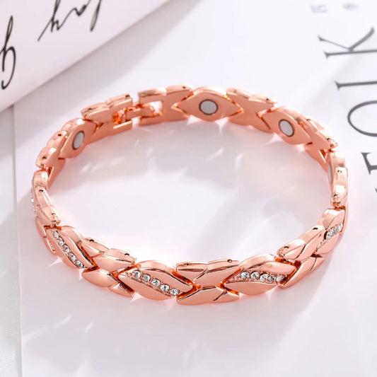 Christmas Gift Stylish Ancient Copper Magnetic Therapy Bracelet With Diamond Accents -...