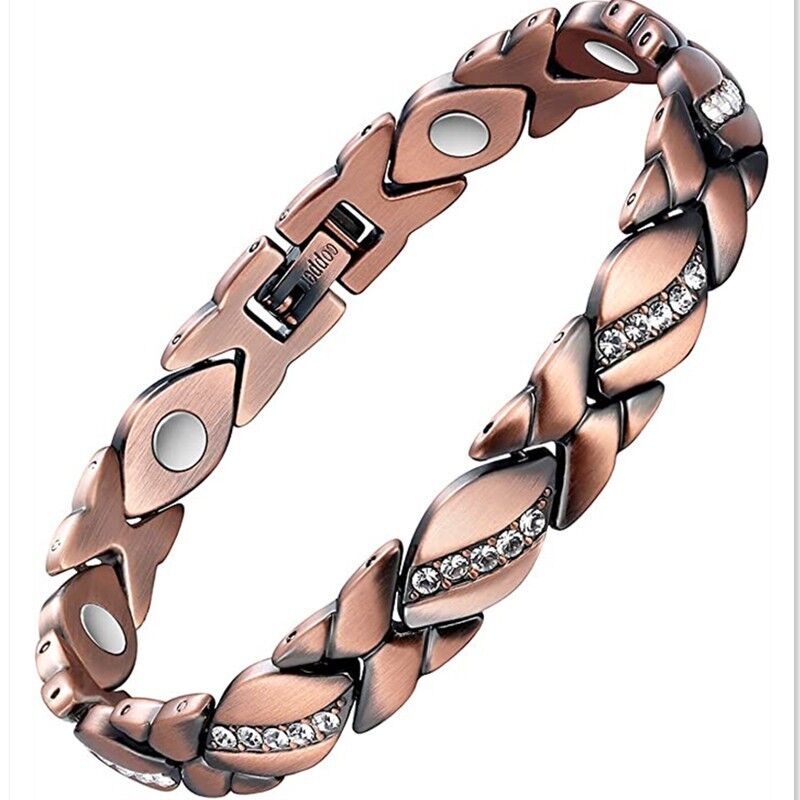 Christmas Gift Stylish Ancient Copper Magnetic Therapy Bracelet With Diamond Accents -...