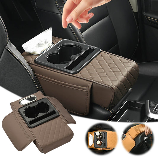 Car Center Console Armrest Pillow, Memory Foam Auto Armrest Box Cover With Cup Holder And...