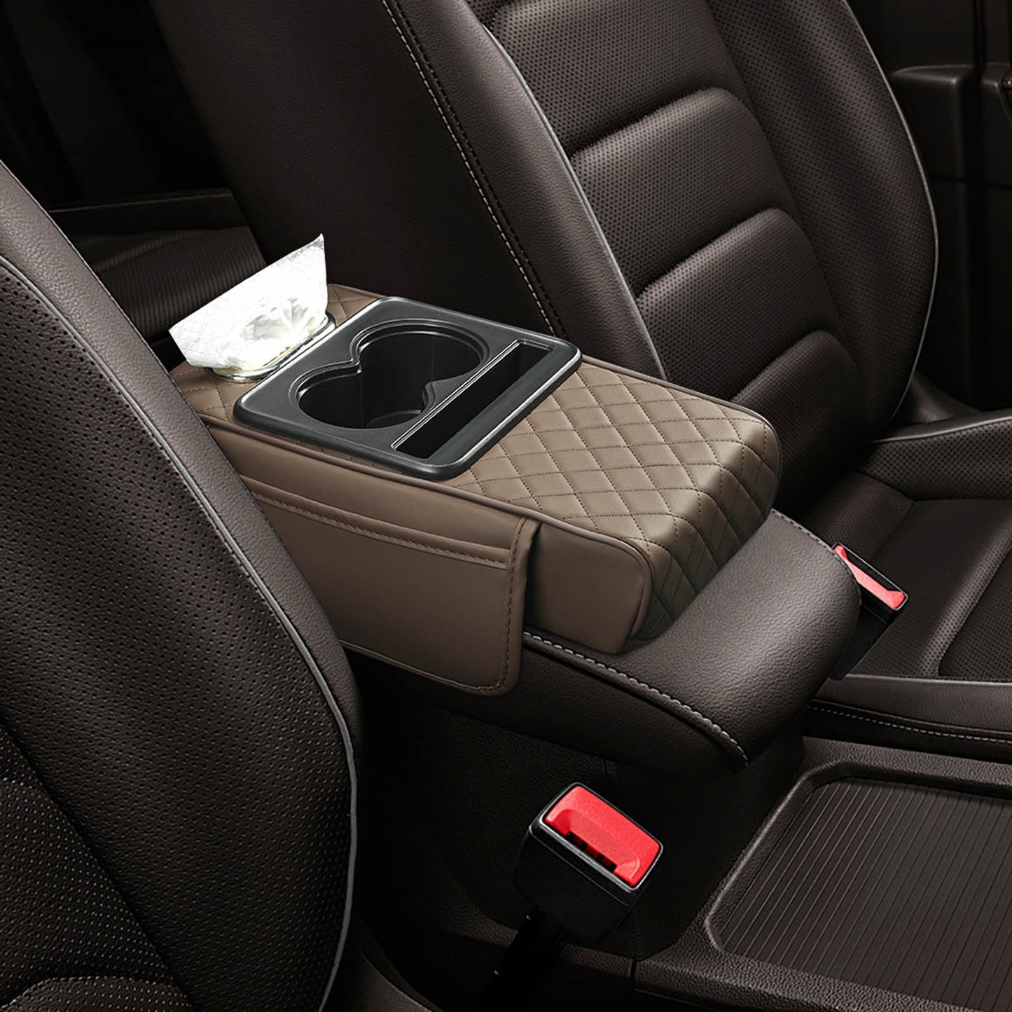 Car Center Console Armrest Pillow, Memory Foam Auto Armrest Box Cover With Cup Holder And...
