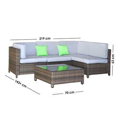 Milano Decor 5 Piece Outdoor Sofa Set Rattan Oatmeal Black Patio Garden Lounge