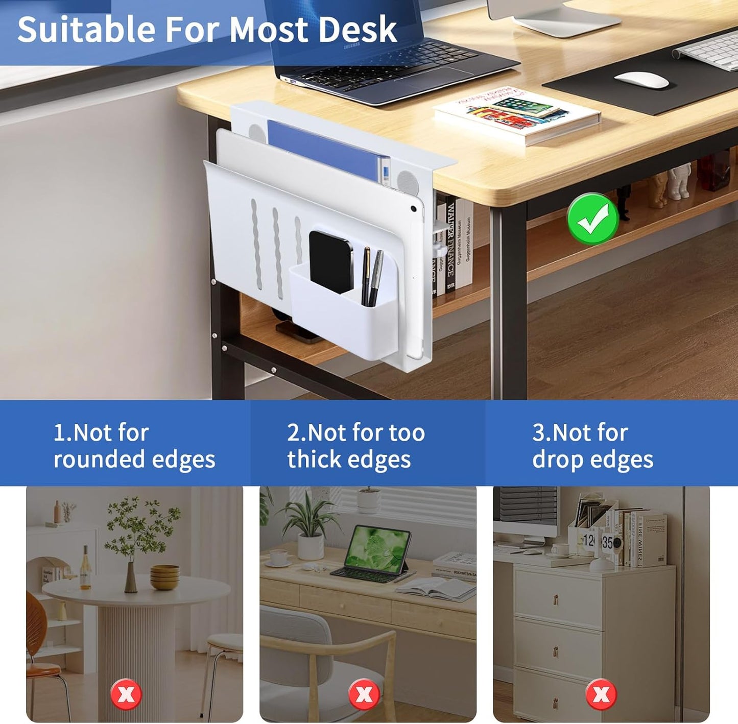 Under Desk Side Laptop Holder Storage With No Drill Cable Management Tray And Pen Storage...