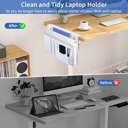 Under Desk Side Laptop Holder Storage With No Drill Cable Management Tray And Pen Storage...
