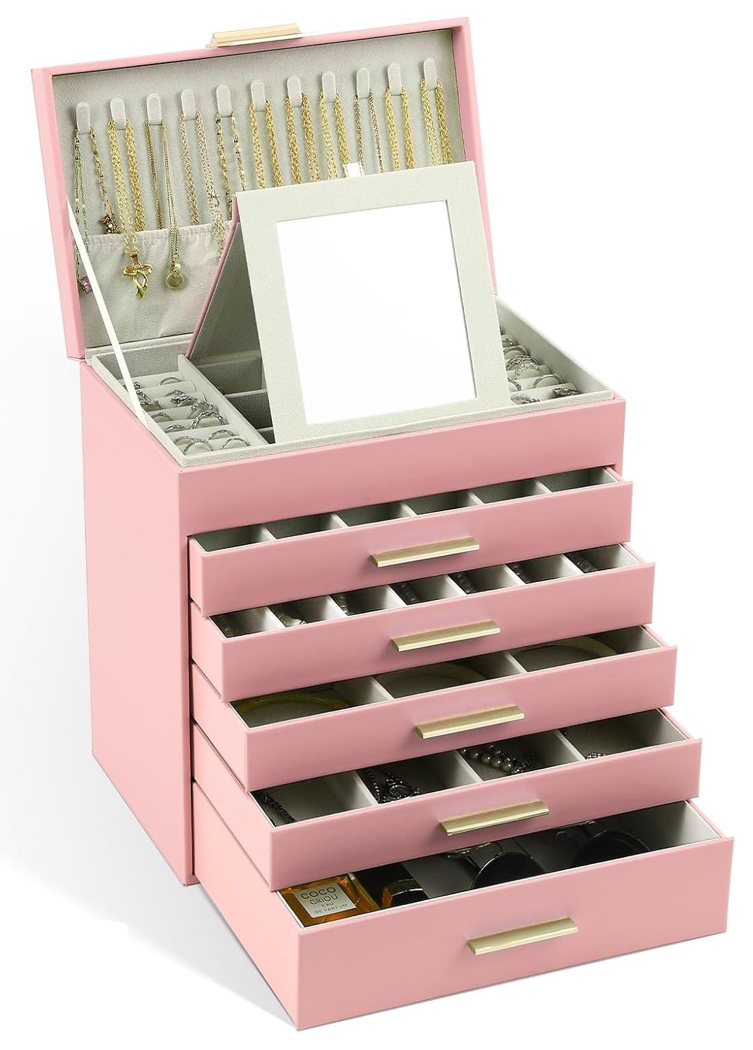 CARLA HOME 6-Layer Large Jewelry Organizer Box For Women With Mirror, Drawers, Hooks &...