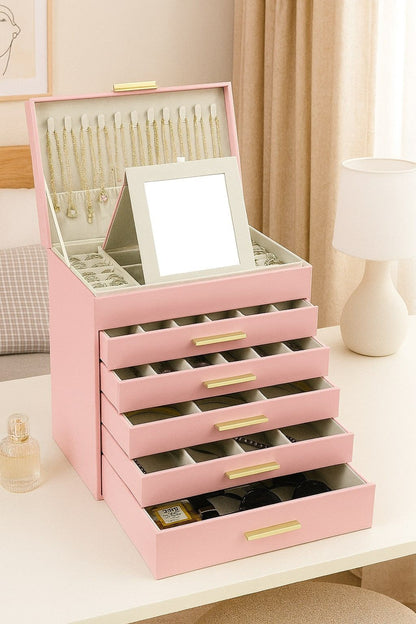 CARLA HOME 6-Layer Large Jewelry Organizer Box For Women With Mirror, Drawers, Hooks &...