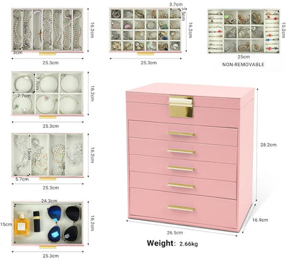 CARLA HOME 6-Layer Large Jewelry Organizer Box For Women With Mirror, Drawers, Hooks &...