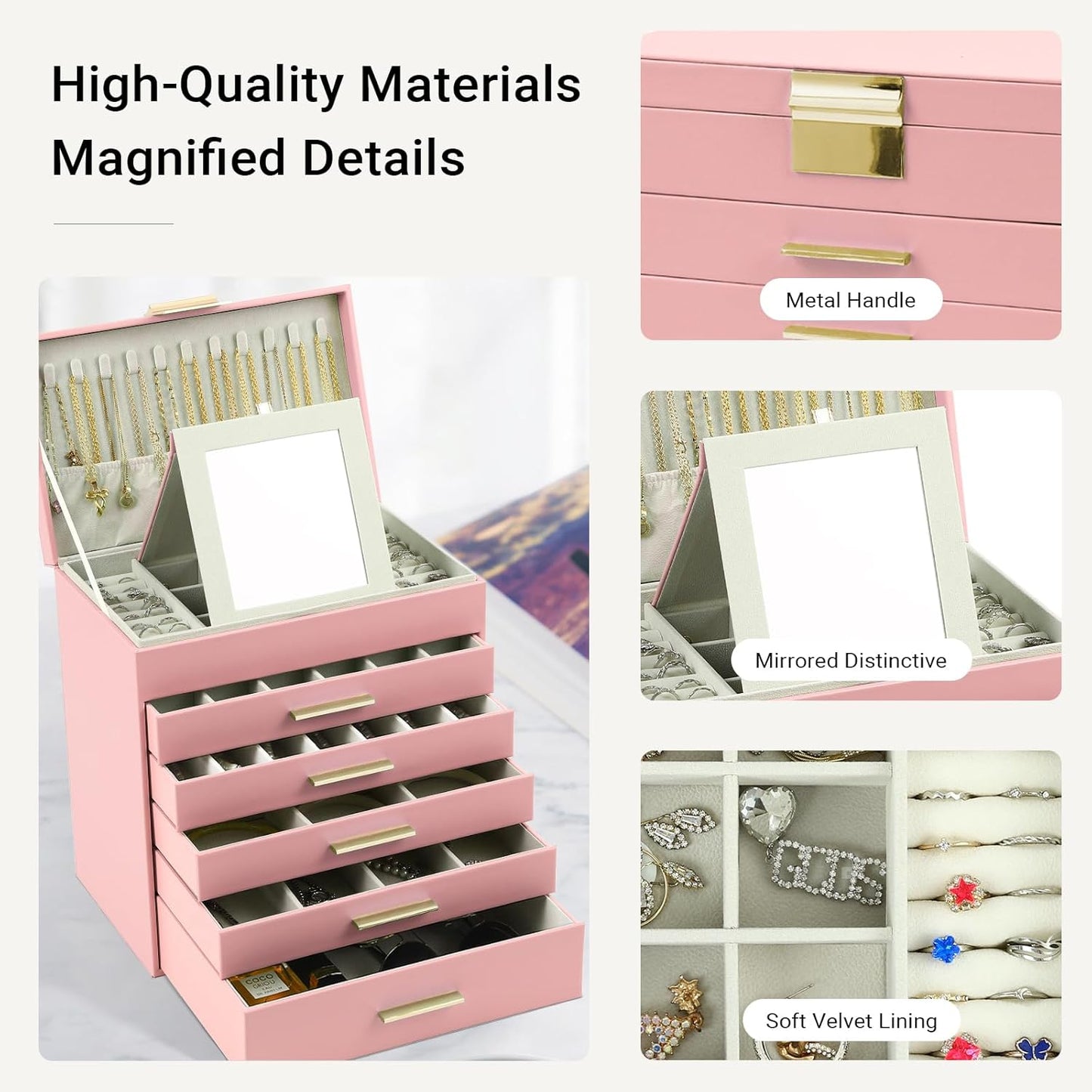 CARLA HOME 6-Layer Large Jewelry Organizer Box For Women With Mirror, Drawers, Hooks &...