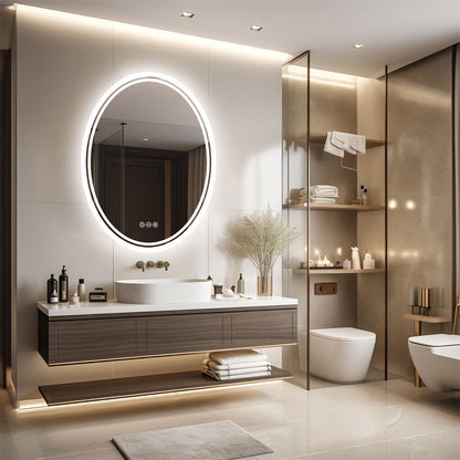 600x800mm LED Bathroom Mirror Oval Anti-Fog Dimmable