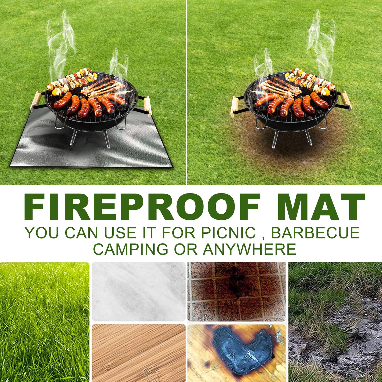 Yegbong Fireproof Mat, Outdoor Lawn Terrace Barbecue Fireproof Silver Rectangular Protective Mat