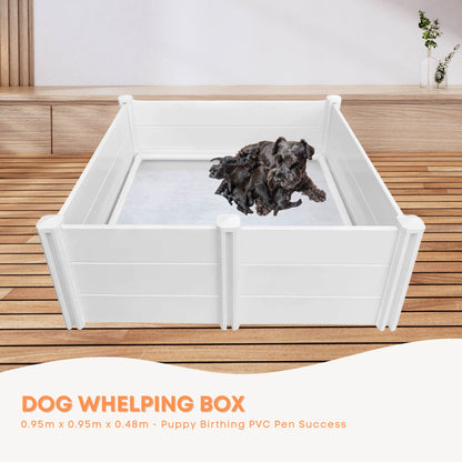 Dog Whelping Box 0.95m x 0.95m x 0.48m - Puppy Birthing PVC Pen