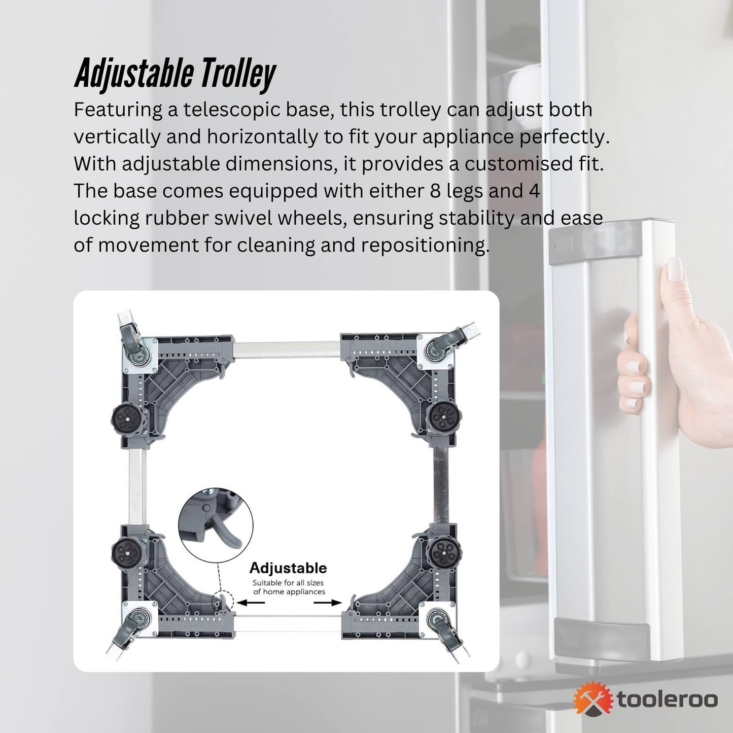 Adjustable Appliance Base Stand - Lock Wheel Trolley For Washing Machine Fridge