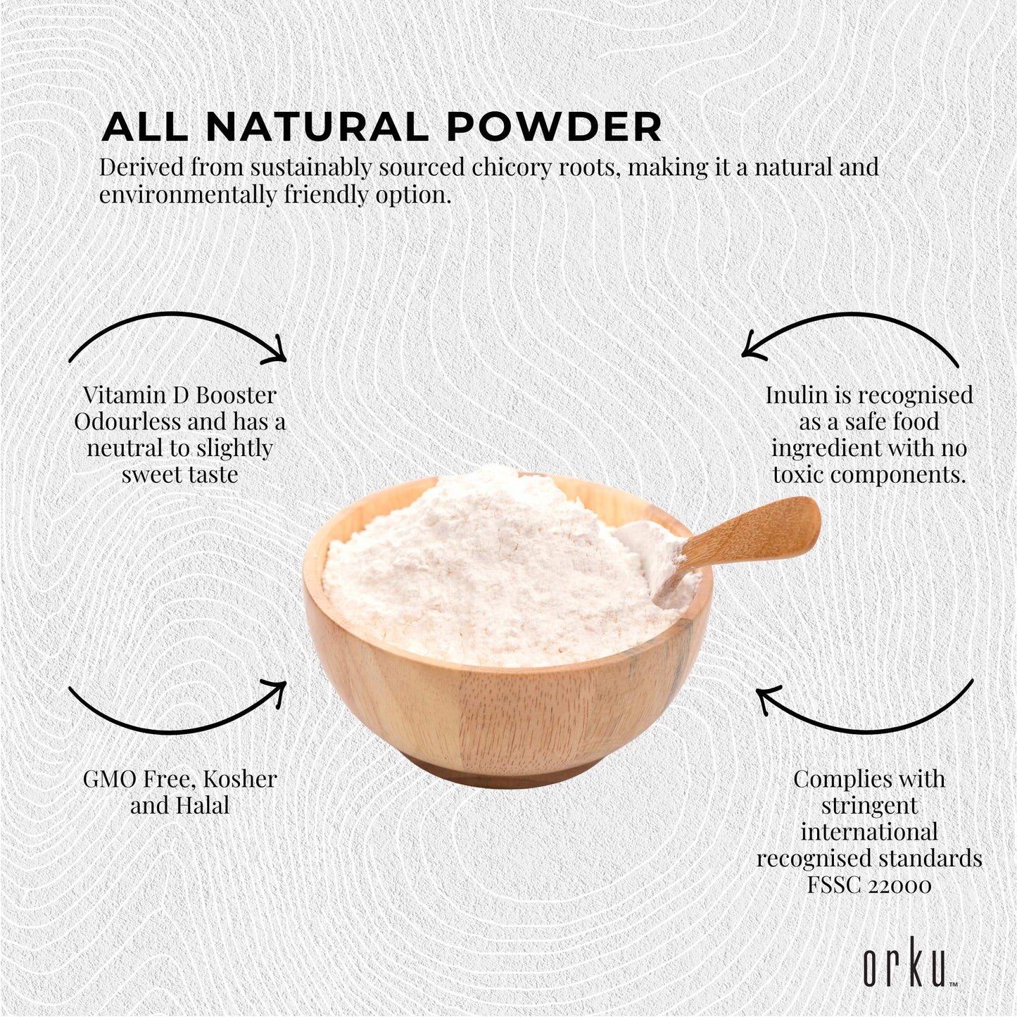 Orku 10Kg Chicory Root Inulin Powder - Unflavoured Natural Prebiotic Fibre