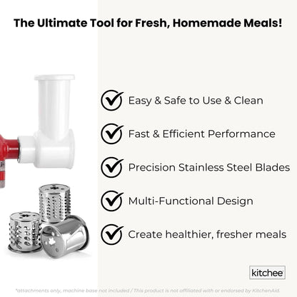 Kitchee Slicer Shredder Grater 3 Attachments - Compatible with KitchenAid Mixer