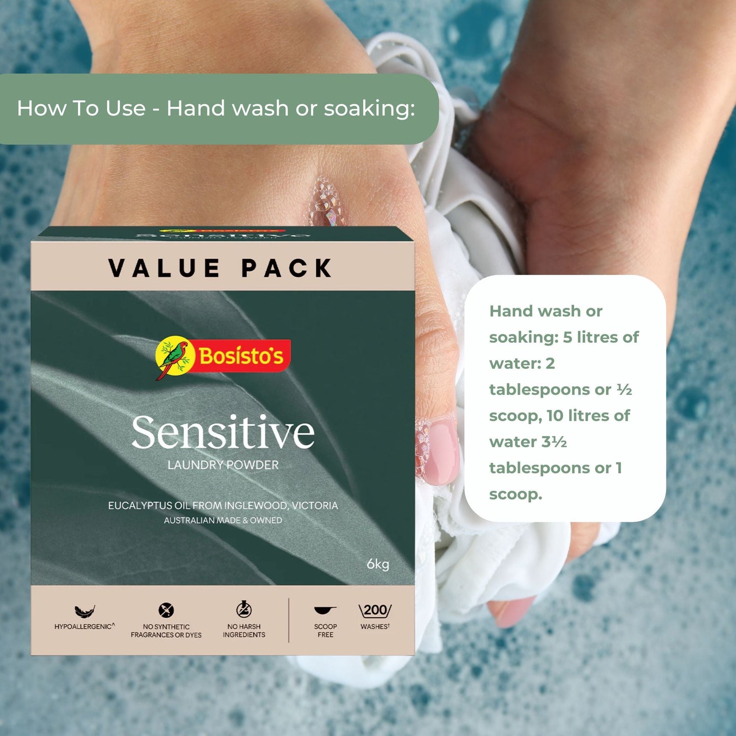 Bosisto's 6Kg Senstive Laundry Powder Refill - Eco Eucalyptus Washing Detergent