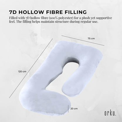 Orku Maternity Pregnancy Pillow - J-Shape Full Body Length For Side Sleeper Grey