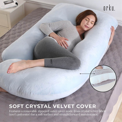 Orku Maternity Pregnancy Pillow - J-Shape Full Body Length For Side Sleeper Grey