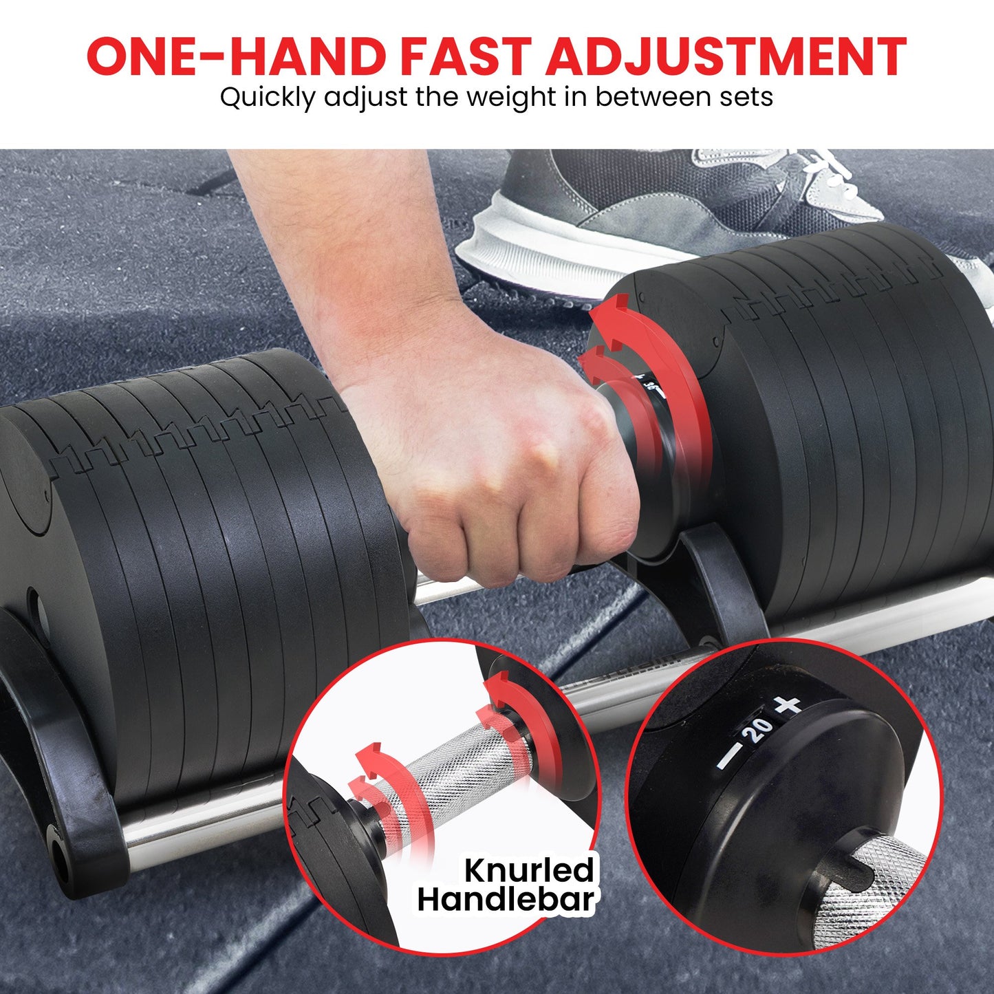 Powertrain Eon 2 x 36kg Dial-Up Adjustable Dumbbell Home Gym Weights