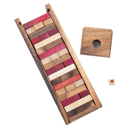 Stacking Tumbling Blocks Wood Red Colours Balance Game With Dice Play Options Handmade...