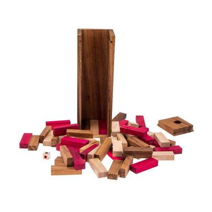 Stacking Tumbling Blocks Wood Red Colours Balance Game With Dice Play Options Handmade...