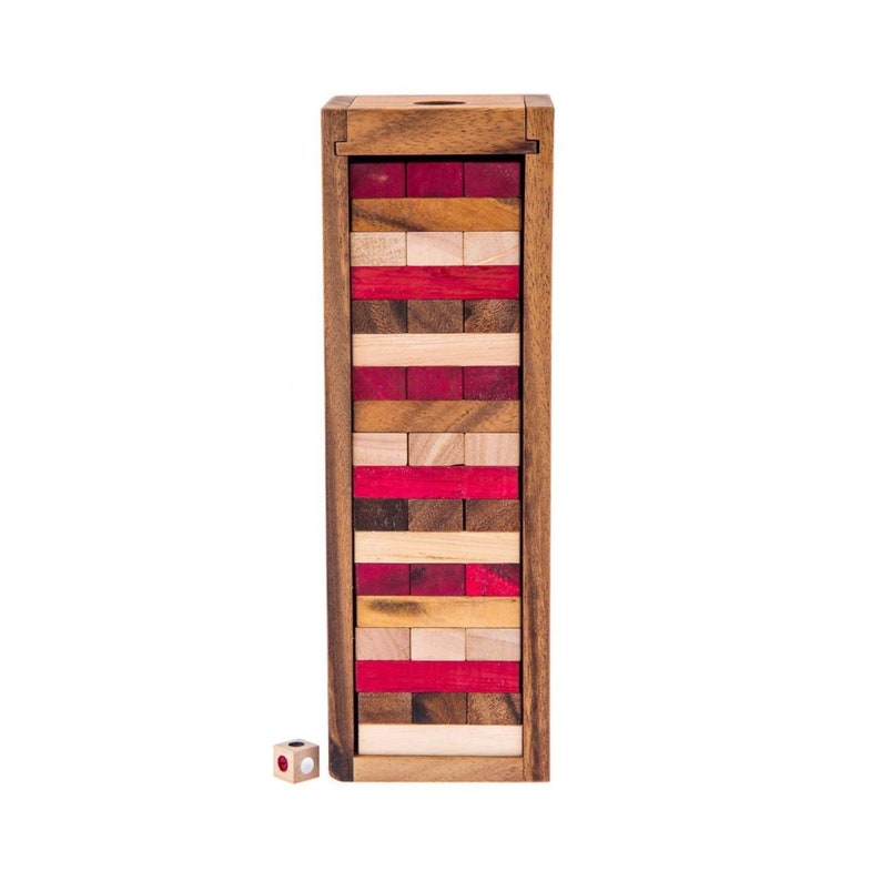 Stacking Tumbling Blocks Wood Red Colours Balance Game With Dice Play Options Handmade...