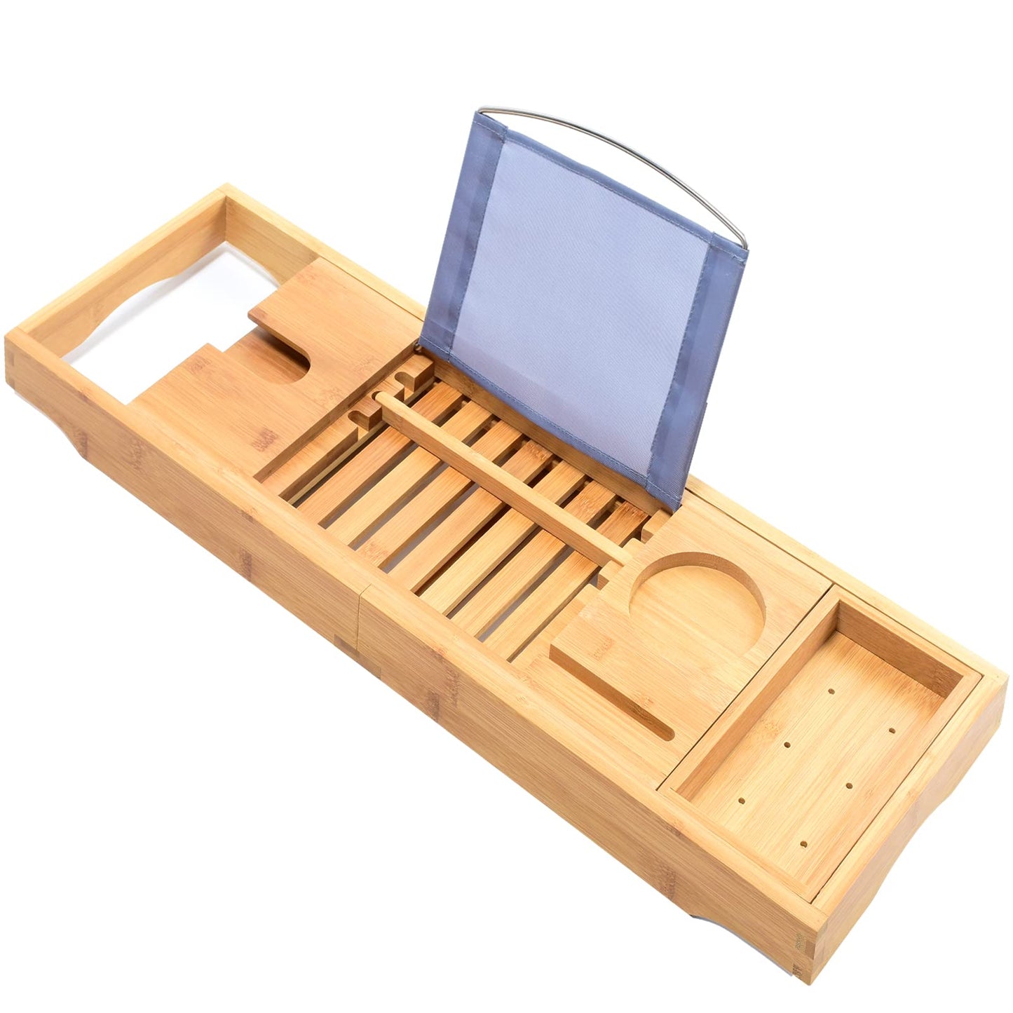 Bamboo Bathtub Bath Tub Tray Table Caddy Tray Cellphone,Book,Tray Wineglass Holder