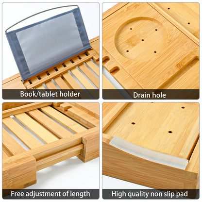 Bamboo Bathtub Bath Tub Tray Table Caddy Tray Cellphone,Book,Tray Wineglass Holder