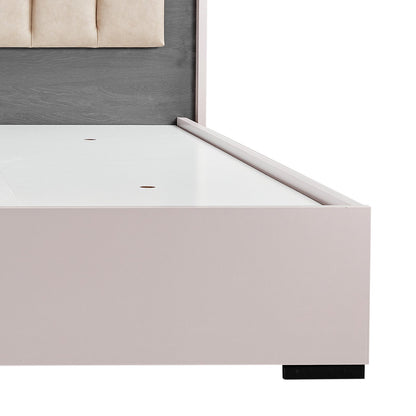 Queen 4 Pcs Bedroom Suite with Dresser Fabric Upholstery MDF Combination of Champagne and Black Colour