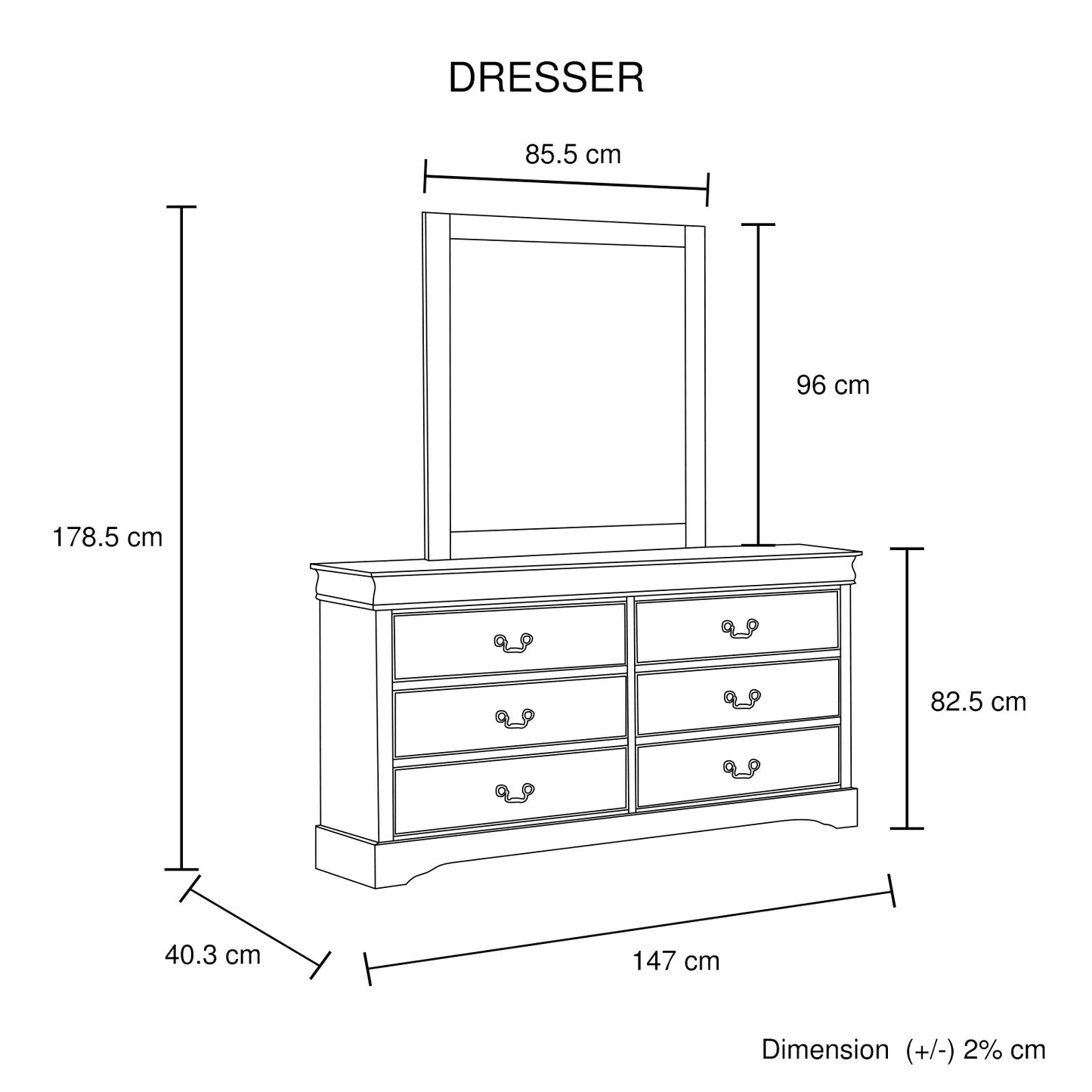 4 Pieces Bedroom Suite in Solid Wood & MDF Queen Size Grey Colour Bed, Bedside Table & Dresser