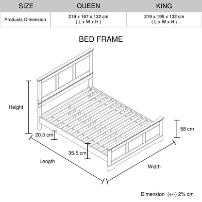 5 Pieces Bedroom Suite in Solid Wood & MDF Queen Size Grey Colour Bed, Bedside Table, Dresser & Tallboy