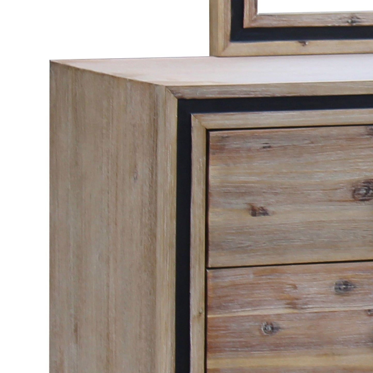 4 Pieces Bedroom Suite Queen Size Silver Brush in Acacia Wood Construction Bed, Bedside Table & Dresser