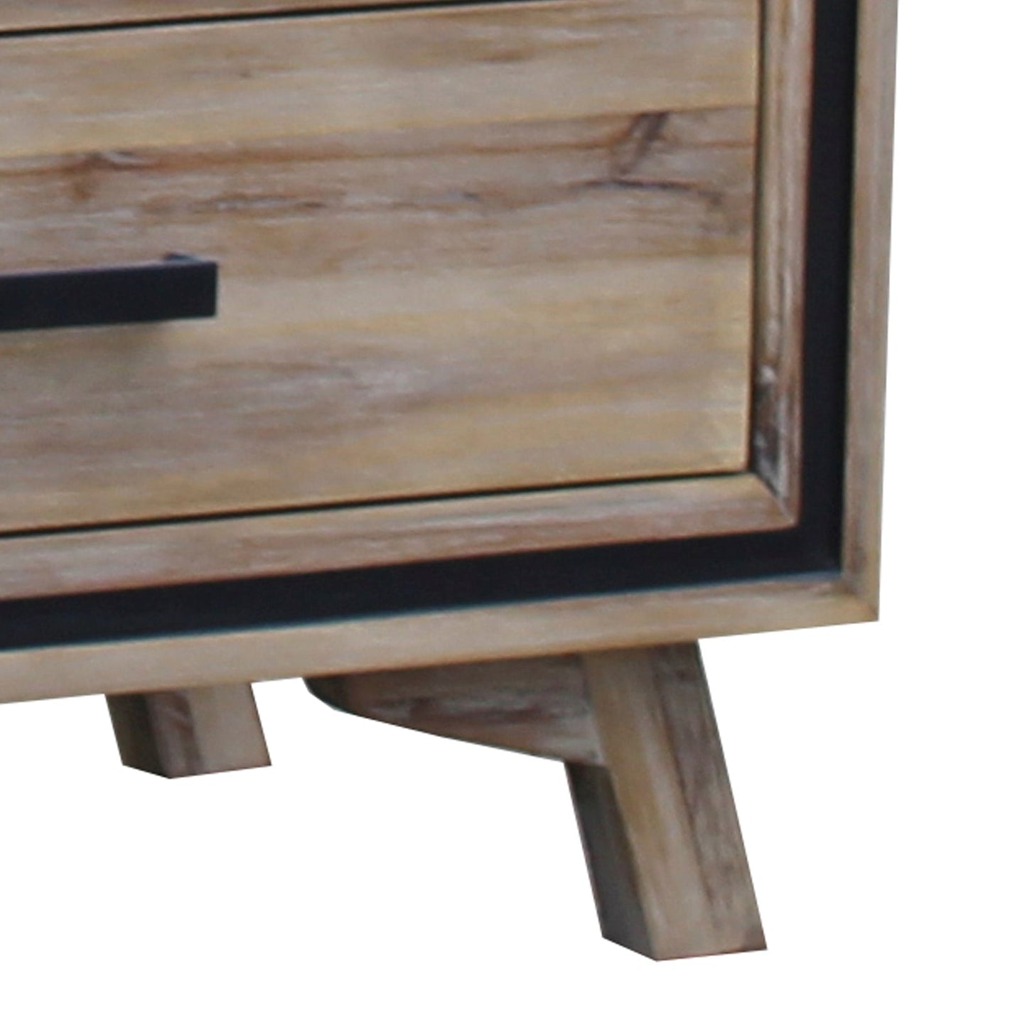 4 Pieces Bedroom Suite Queen Size Silver Brush in Acacia Wood Construction Bed, Bedside Table & Dresser