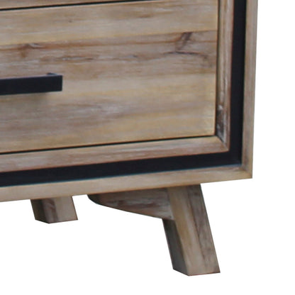 4 Pieces Bedroom Suite Queen Size Silver Brush in Acacia Wood Construction Bed, Bedside Table & Dresser