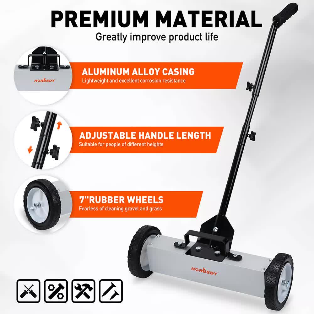 18Inch Magnetic Pick Up Sweeper With Wheels 45LBS Lawn Sweeper Roofing Tools