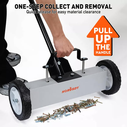 18Inch Magnetic Pick Up Sweeper With Wheels 45LBS Lawn Sweeper Roofing Tools