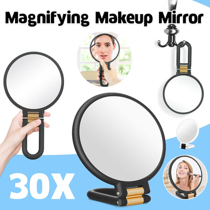 Makeup Mirror Handheld Magnifying Mirror 30X Portable Mirror Compact Travel Tool - Black