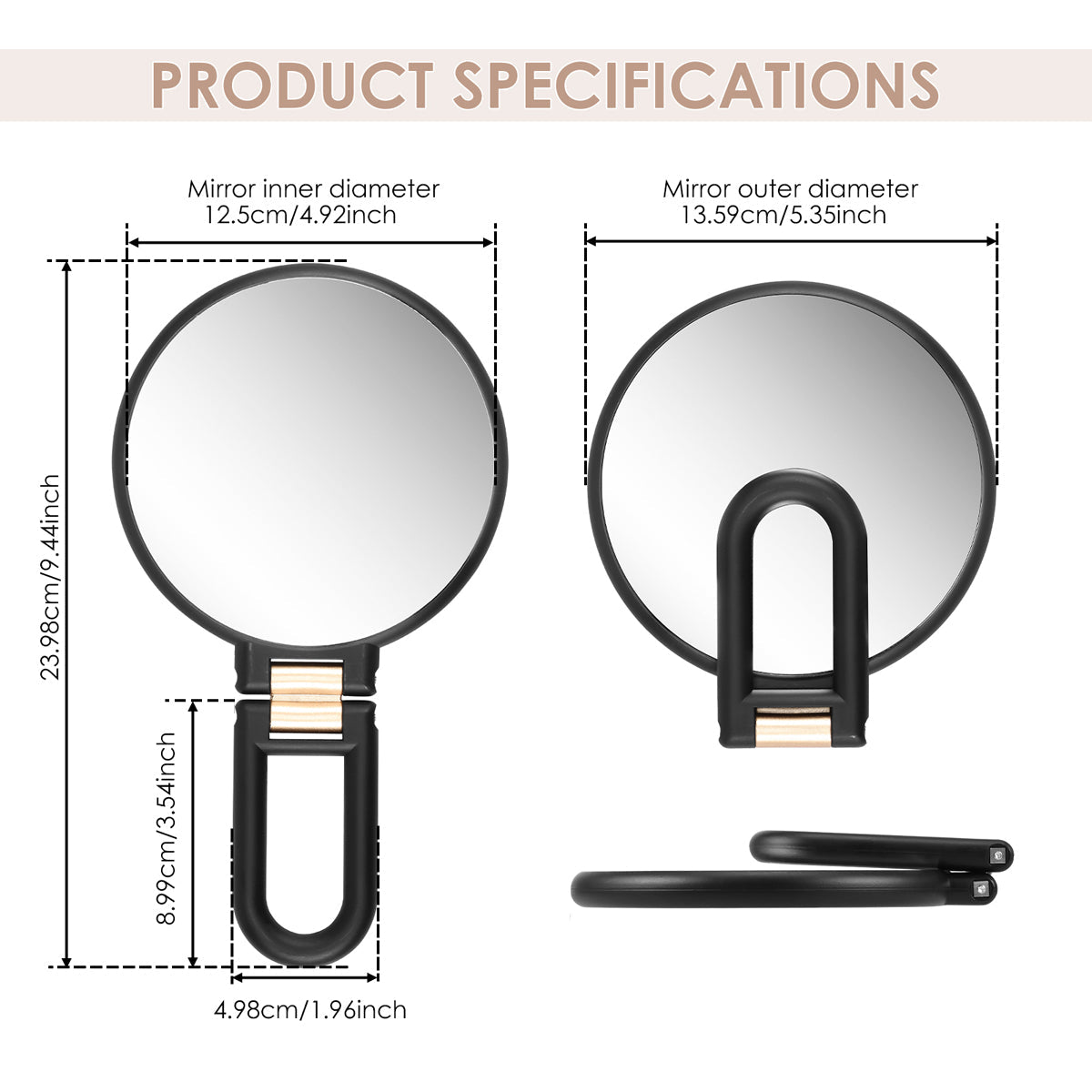 Makeup Mirror Handheld Magnifying Mirror 30X Portable Mirror Compact Travel Tool - Black