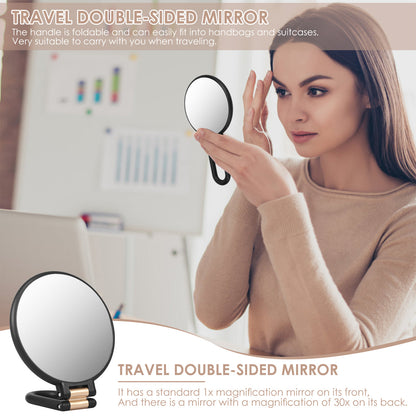 Makeup Mirror Handheld Magnifying Mirror 30X Portable Mirror Compact Travel Tool - Black