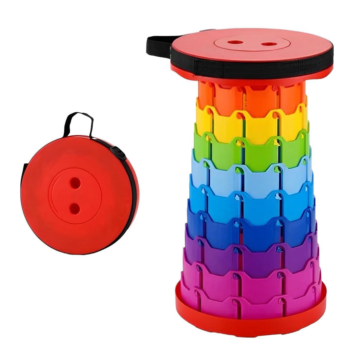 Rainbow Telescopic Folding Stool Thickened Travel Outdoor Seat for Camping - Blue