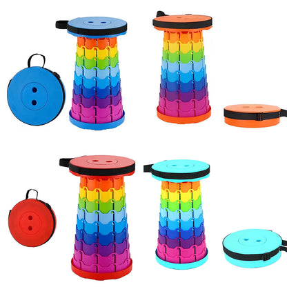 Rainbow Telescopic Folding Stool Thickened Travel Outdoor Seat for Camping - Red