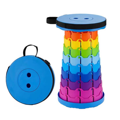 Rainbow Telescopic Folding Stool Thickened Travel Outdoor Seat for Camping - Red