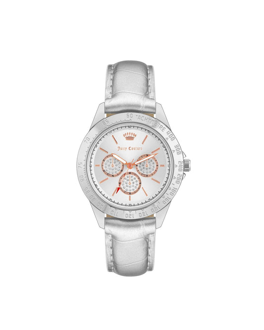 Silver Rhinestone Fashion Watch with Leatherette Strap One Size Women