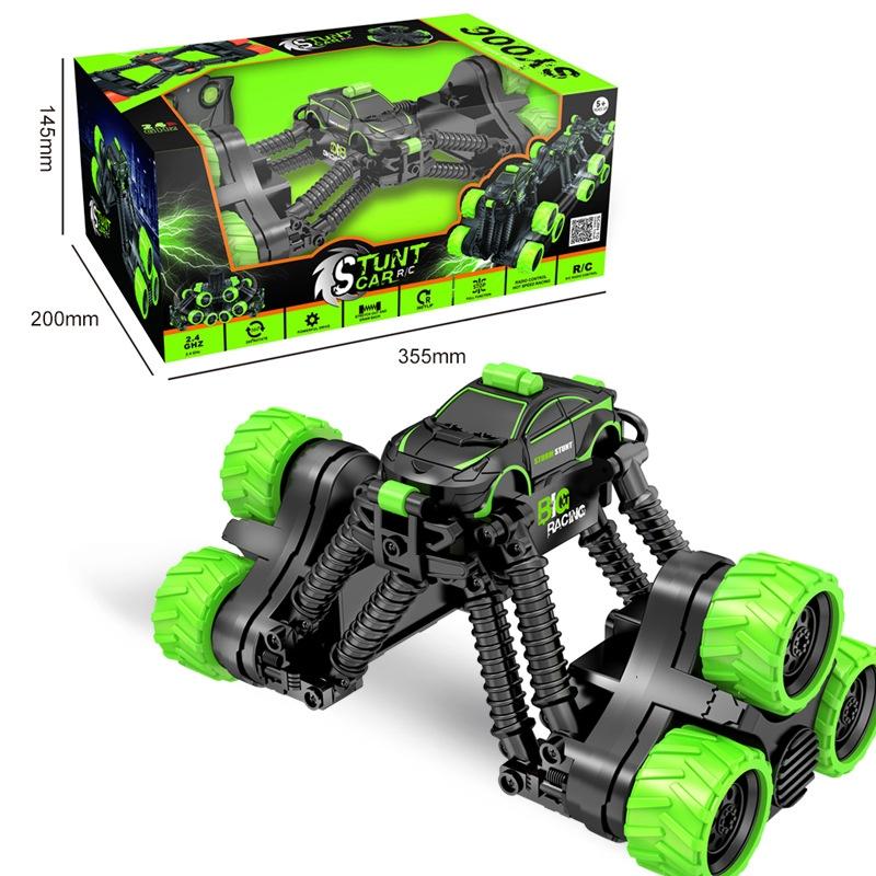 Telescopic Deformation Rc Stunt Car - Off-road Tumbling Climber - Black Green